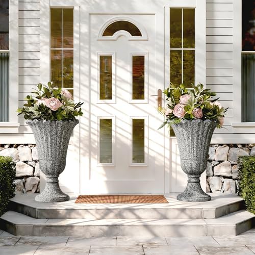 24" Tall Urn Planters for Outdoor Plants, Urns and Pedestal, Gray - Image 7