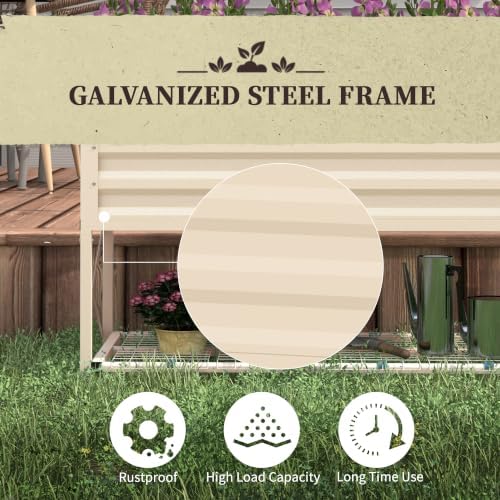 Outsunny Raised Garden Bed with Galvanized Steel Frame, Cream - Image 5