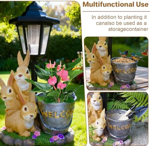 Outdoor Rabbit Garden Statues with Solar Lantern Flowerpot- Bunny Figurine Rabbit Decor for Home Lawn,Balcony Yard Art Garden Patio Decor,Unique Housewarming Birthday Gifts for Women Mom - Image 3