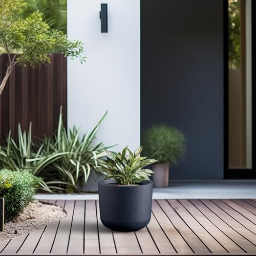 Kante Modern Home Minimalist 13.2" Dia Charcoal Concrete Capsule Planter - Image 6