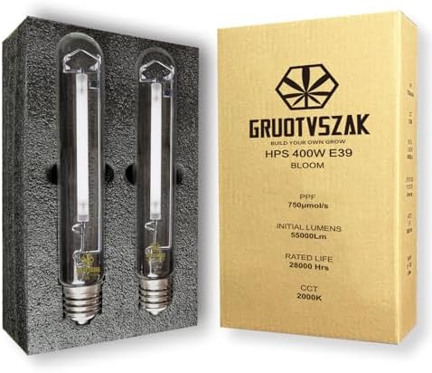 HPS 400W Grow Light Bulb E39 750μmol 2000K Red Concentrated Spectrum 55000 Lumens Bloom Flowering High Pressure Sodium 2-Pack by GRUOTVSZAK