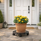 2 Pack Plant Caddy with Wheels, PlanterHoma 11 Inch Metal Plant Stand with Wheels Heavy Duty Wrought Iron Plant dolly Rolling Stand Plant Roller with Casters for Indoor and Outdoor with 2 Pack Plant Saucers - Image 2