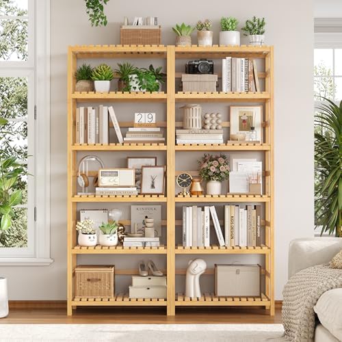 FOTOSOK 6-Tier Bamboo Shelf with Adjustable Shelves, Bamboo Kitchen Cabinet - Image 5