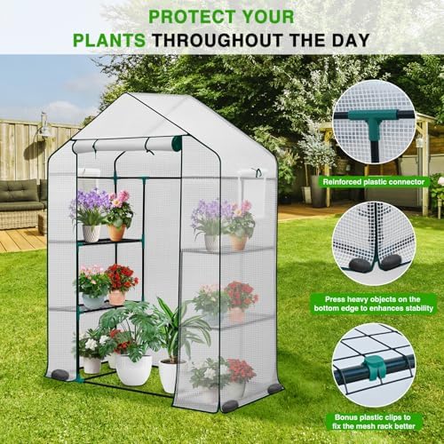 Yesker Greenhouse 57"x29"x77" Walk in Green House - Large Outdoor/Indoor Greenhouses with 4 Shelves Waterproof PE Cover & Windows, Portable Greenhouse Kit for Winter Backyard Gardening Patio, White - Image 5
