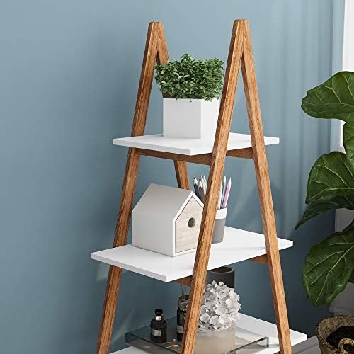 Knocbel 4-Tier Bamboo Ladder Shelf Storage Shelves Display Rack, Bookcase Plant Flower Pots Stand, 22 Lbs Capacity of Each Tier, 31.49" L x 11.73" W x 53.54" H (White and Brown) - Image 5