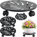 3-pack 13.5 Inches Round Metal Plant Caddy with Wheels Heavy Duty Large Rolling Plant Stand Indoor Outdoor Wheeled Planter Dolly Cart with Lockable Casters Flower Pot Mover Roller Trolley, Black by Unknown