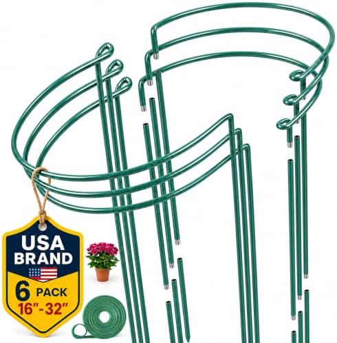 6 Pack Tall Plant Support Stakes – Peony Cages and Supports 10"W x 16"–32"H by K-BRANDS