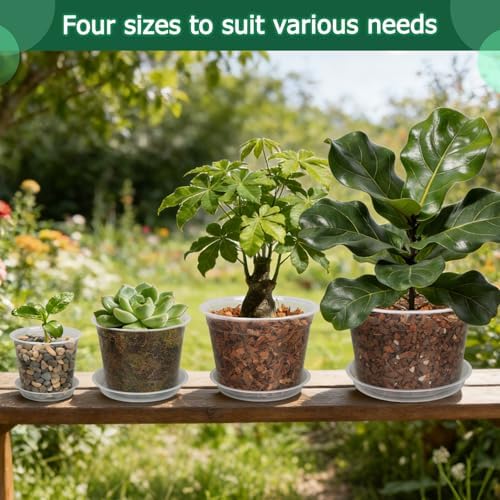 4/6/8/10 Inch Clear Nursery Pots with Drainage and Saucers, 24 Pack Clear Plant Pots, Variety Size Plastic Orchid Flower Pot for Indoor Outdoor - Image 5