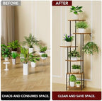Homsorout Plant Stand Indoor with Grow Light - 6-Tier Metal Plant Shelf with Hanging Basket Hook, Corner Tall Flower Holder for Multiple Plants, Living Room Balcony Garden Patio, Rustic Brown - Image 5