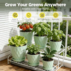 Plant Pots, Self Watering Planters with Drainage Holes and Trays, Flower Pots for Indoor Outdoor - 6 Pack(4/5/6/6.5/7/8 Inch) (Light Green) - Image 5