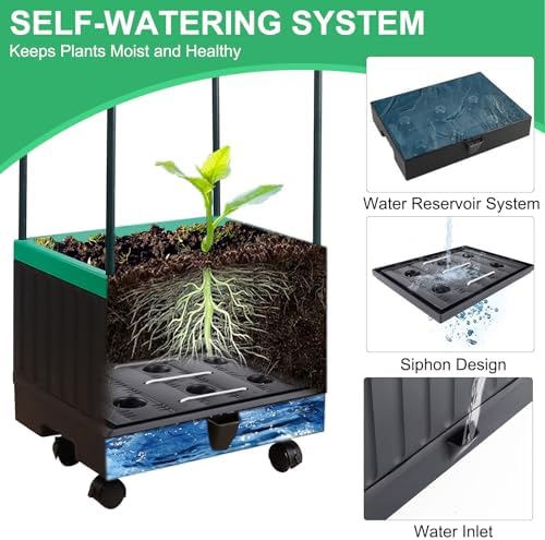 Yhtpouqe Raised Garden Bed Planter Box with Trellis, 71.2" Self-Watering Tomato Planters for Climbing Plants Vegetable Vine Flowers, Lockable Wheels, Vertical Gardening, Indoor Outdoor Patio Use - Image 5