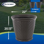 Suncast 2 Pack Sonora 22 Inch Plastic Wicker Indoor or Outdoor Decorative Garden Flower Planter for Entryways, Porch, and Backyard Patios, Dark Brown - Image 3