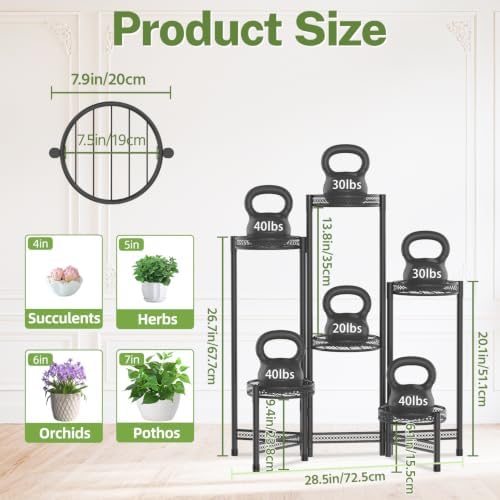iDavosic.ly Plant Stand Indoor Outdoor, 6 Tier Iron Corner Shelf, Black - Image 4