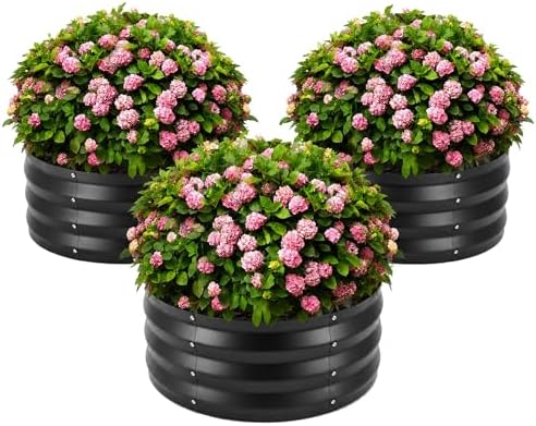 ZXZYHFTY Galvanized Steel Round Raised Garden Bed, 3 Pack, Black by ZXZYHFTY