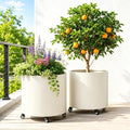 2 Pack Large Round Metal Tree Planter with Wheels, 22"Tall Outdoor Tree Pot by CONGFUTT