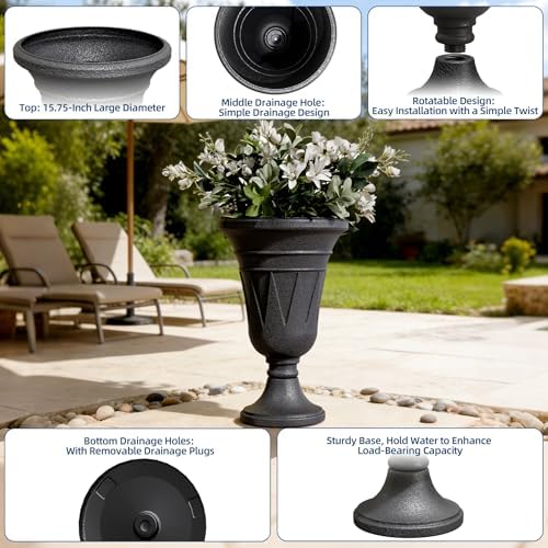 24" Tall Urn Planters for Outdoor Plants, Urns and Pedestal, Black - Image 3