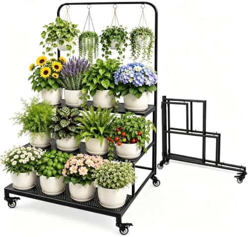 Qidejoy 3 Tiered Outdoor Plant Shelf, Folding Plant Stand, Easy Assembly by Qidejoy