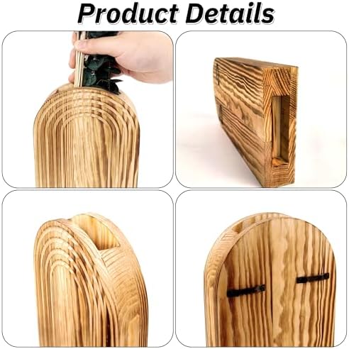 Set of 2 Wooden Vases with Pampas Grass and Eucalyptus – Boho Decor for Living Room, Modern Farmhouse Entryway or Bathroom, Rustic Art for Home Decoration - Image 3