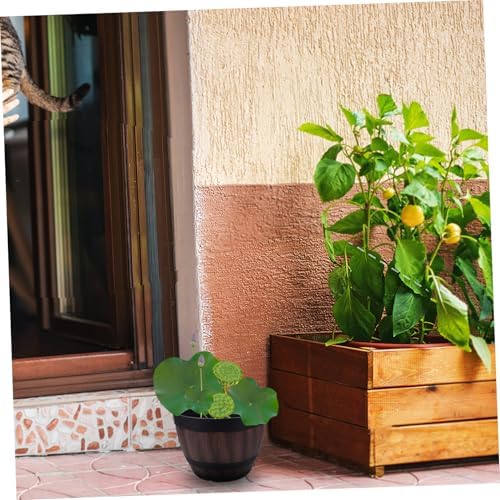 Vintage Resin Whiskey Barrel Planter with Drainage Thick Outdoor Flower Pot for Succulent Cactus Indoor Garden Patio Decor - Image 5