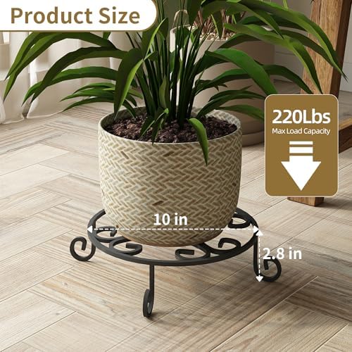 PROWORX 4 Pack 10” Diameter Metal Outdoor Plant Stand Indoor, Black Heavy Duty Potted Holder, Round Anti-Rust Wrought Iron Flower Planter Pot Display Stands for Home Garden - Image 5