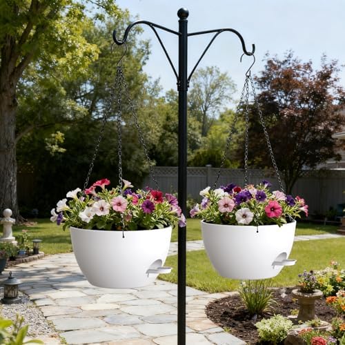 UOUZ 13 Inch 2 Pack Large Self Watering Hanging Planters for Indoor Outdoor Plants, Hanging Plant Pots with Removable 50 Oz Reservoir, Plastic Hanging Basket for Window Porch Garden, White - Image 4