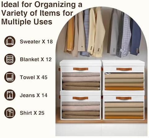 Homsorout Large Storage Bins with Lids - 4 Pack Foldable Decorative Organizers with Clear Windows & Handles, Cube Storage Organizers for Clothes, Blankets, Sweaters, CD, White - Image 5