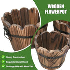 3Pcs Whiskey Barrel Planter Vintage Wooden Barrel Planter with Wavy Mouth & Drainage Hole Decorative Plant Pot with Handles for Indoor Outdoor Garden, Décor de pelouse - Image 3