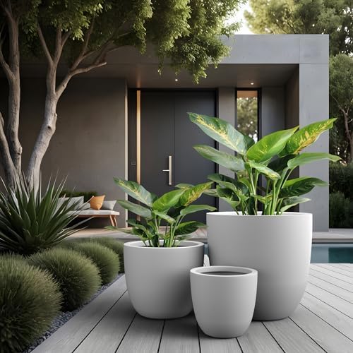 Kante Set of 3 White Concrete Bowl Round Planters for Modern Home - Image 5