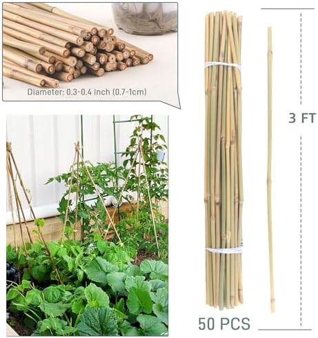 50Pcs / 3ft Bamboo Plant Stakes for Indoor Outdoor Plants, Garden Plant Support Sticks, Poles for Tomato Vegetables Beans Trees Potted Climbing Plants(0.32''-0.4'') - Image 5
