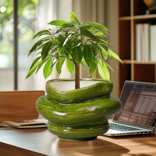 Ceramic Planters Bonsai 10.6 Inch - Planters with Drainage Hole, Flower Pots for Indoor Plants Outdoor Plants, Large Plant Pot for Home Decor, Gift for Men Women, Green - Image 2