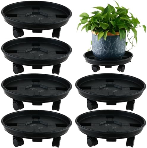 6 Packs 13 Inches Large Plant Caddy with Wheels Plant Saucers on Wheels Rolling Plant Stands Heavy-duty Plant Dolly Plastic Planter Roller Base Pot Movers Outdoor Plant Tray Coaster, Black by KvyusFlourish