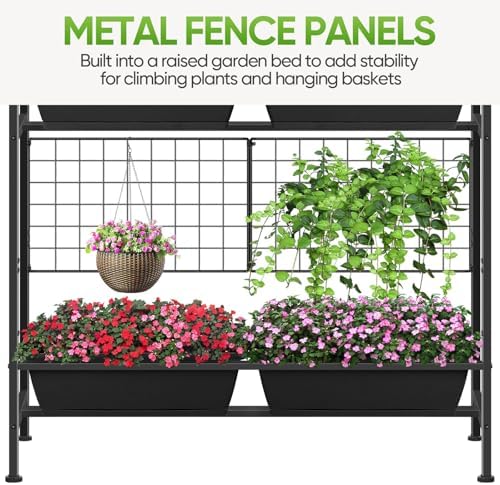 CADUKE Raised Garden Bed, Garden Raised Planter Box with Legs, 32" Elevated Vegetable Garden Beds with Drainage Holes & Trellis, Herb Garden Planter Outdoor for Vegetables, Balcony, Patio, Black - Image 3