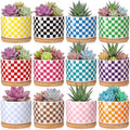 Threehoney 12 Pcs 3.14" Ceramic Succulent Pot with Drainage Hole, Plaid by Threehoney