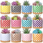 Threehoney 12 Pcs 3.14" Ceramic Succulent Pot with Drainage Hole, Plaid by Threehoney