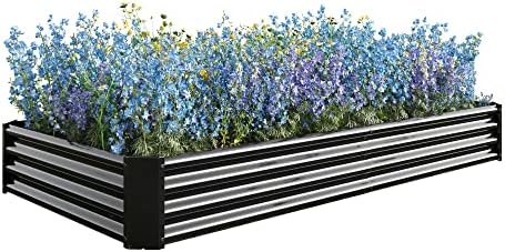 Metal Raised Garden Bed Outdoor, Rectangle Galvanized Rustproof Raised Planter Boxes for Flowers, Plants, Vegetables, Herbs (Black, 8x4x1FT) by Unknown
