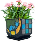 Tiffany Stained Glass Unique Moon Sleeping Blue Cat Planter,Indoor Plant Pots with Drainage,Cute Cat Planter Pots,Decorative Plant Pots, Dried Flowers Pot,Cute Gardening Gifts by Entlityful