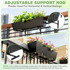 Railing Planter for Outdoor Plants 36'' Metal Hanging Flower Pot with Adjustable Brackets & Drainage Railing Planter Box Countryside Flower Plant Holder for Garden Yard Patio Balcony Deck Decor - Image 4