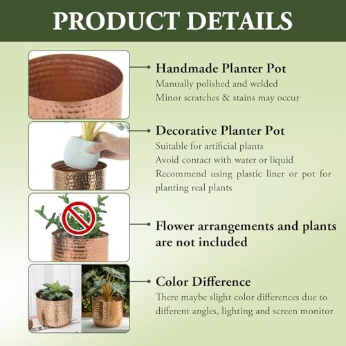 MyGift 6 Inch Copper Tone Metal Plant Pot with Hammered Design, Decorative Small Succulent Planter - Handcrafted in India - Image 4