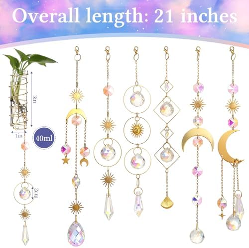 6 Pcs Plant Propagation Station Colorful Crystal Suncatcher, Handmade Boho Rooting Vase, Hanging Window Plant Propagator Stations Suncatcher with Chain Pendant Ornament Balls - Image 3