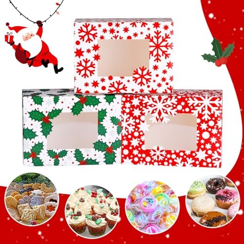 Tenceur 60 Pcs Christmas Cookie Box Window,8.3 x 5.9 x 3.7'',Classic - Image 3