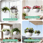 UOUZ 13 Inch 2 Pack Large Self Watering Hanging Planters for Indoor Outdoor Plants, Hanging Plant Pots with Removable 50 Oz Reservoir, Plastic Hanging Basket for Window Porch Garden, White - Image 6