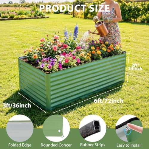 6x3x2 Ft Galvanized Steel Raised Garden Bed, Green, 1 Pack - Image 4