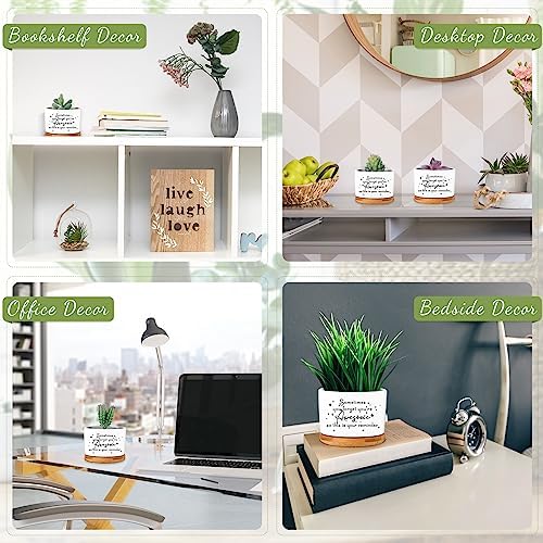 12 Pcs Inspirational Succulent Pots Thank You Gift Bulk for Women Employee Teacher Coworker Sometimes You Forget You're Awesome Small Ceramic Plant with Bamboo Trays for Office Staff - Image 6