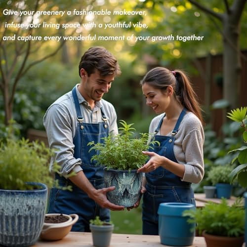 Plant Pots Indoor, Ceramic Planter, 6in Plant Pot, Plant Pots with Drainage Holes and Saucers, Flower Pots for Indoor Plants, Reactive Glaze Blue - Image 2
