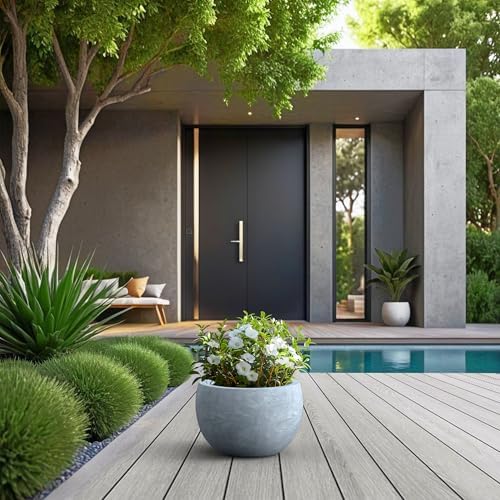 Kante Modern Home Minimalist 11.8" Dia Blue Gray Concrete Bowl Planter - Image 3