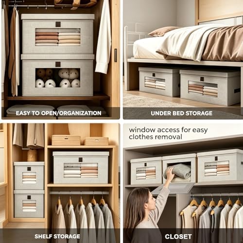 35L Large Closet Organizers and Storage Bins 4-Pack, Collapsible Fabric Storage Boxes with Lids and Handles, Front Opening Wardrobe Container with Clear Window for Clothes, Blankets, Living Room, Dorm - Image 6