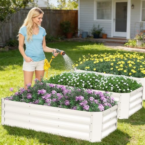 2 Pcs Raised Garden Bed Outdoor 4x2x1ft, Metal Planter Boxes, White - Image 2