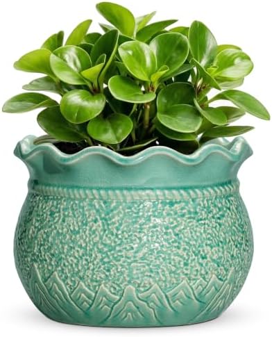 6 Inch Pots for Plants, Ceramic Plant Pot, Crack Lake Green by Fivepot
