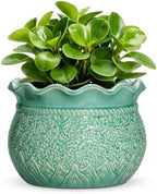 6 Inch Pots for Plants, Ceramic Plant Pot, Crack Lake Green by Fivepot