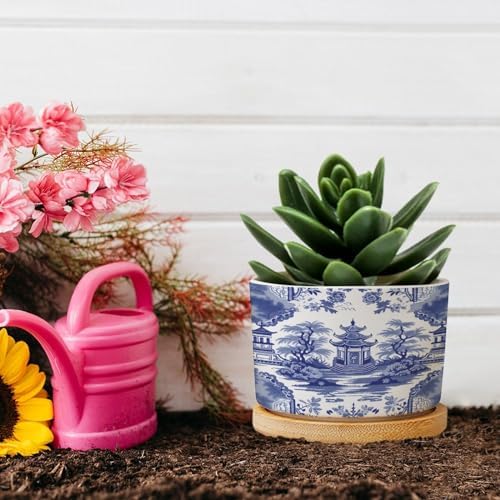 Chinoiserie Blue Asian Ceramic Planters Chinoiserie Chic Asian Snake Plant Live Indoor with Pot with Drainage Holes and Saucers Pot for Home Office Decoration - Image 5